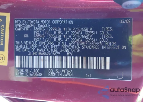 2010 Lexus Rx 350 z USA, uszkodzony, nr VIN JTJBK1BA8A2407629